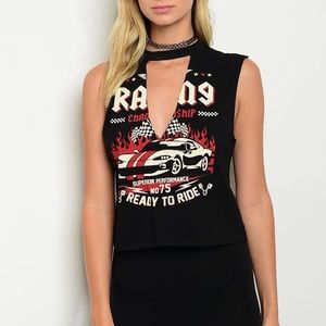 Mad Rag racing choker neck cropped tank